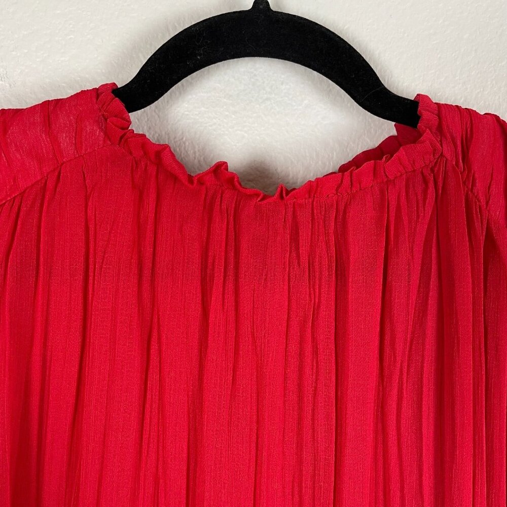Zara‎ Womens XS Red Chiffon Pleated Blouse 3/4 Sleeve Shirt Top - Picture 11 of 14